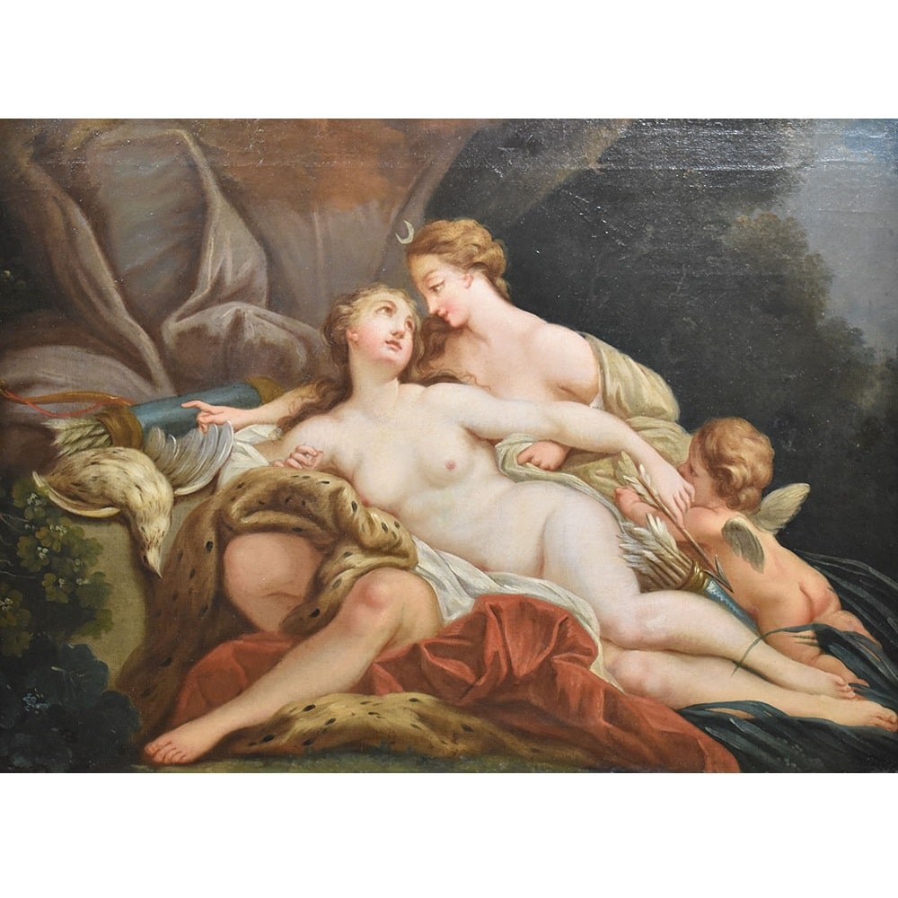 a2QMIT 392 antique oil painting mythology artwork Diana XVIII Century